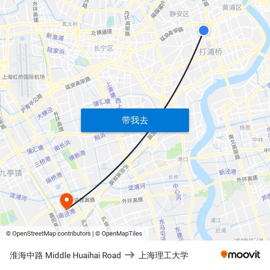 淮海中路 Middle Huaihai Road to 上海理工大学 map