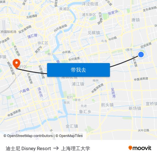 迪士尼 Disney Resort to 上海理工大学 map