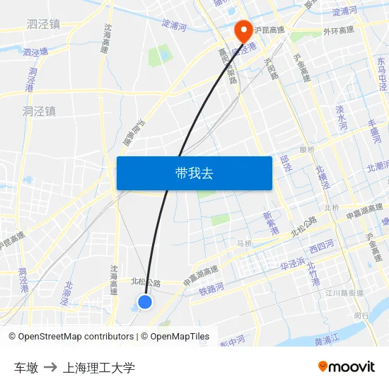 车墩 to 上海理工大学 map