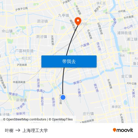 叶榭 to 上海理工大学 map