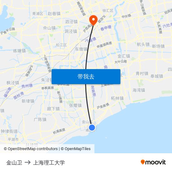 金山卫 to 上海理工大学 map