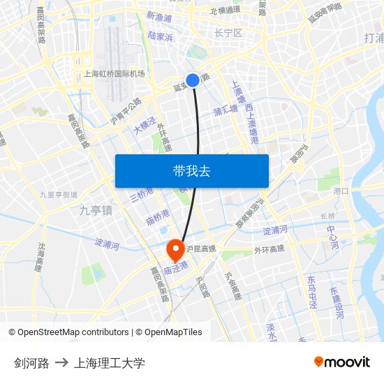 剑河路 to 上海理工大学 map