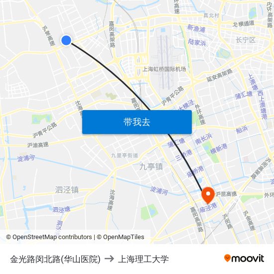 金光路闵北路(华山医院) to 上海理工大学 map