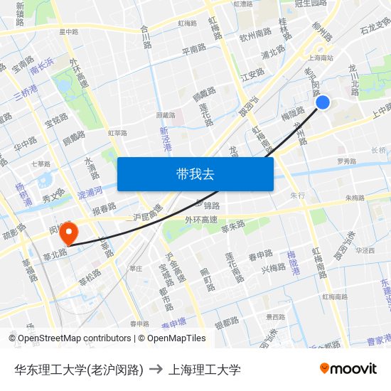 华东理工大学(老沪闵路) to 上海理工大学 map