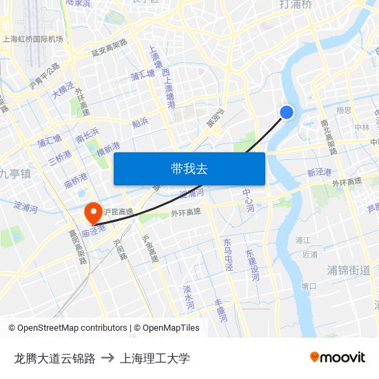 龙腾大道云锦路 to 上海理工大学 map