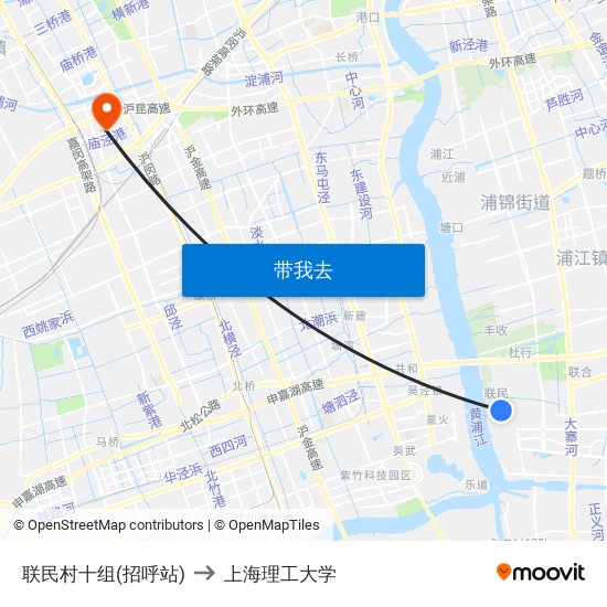联民村十组(招呼站) to 上海理工大学 map