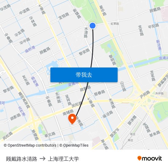 顾戴路水清路 to 上海理工大学 map