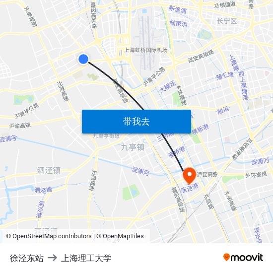 徐泾东站 to 上海理工大学 map