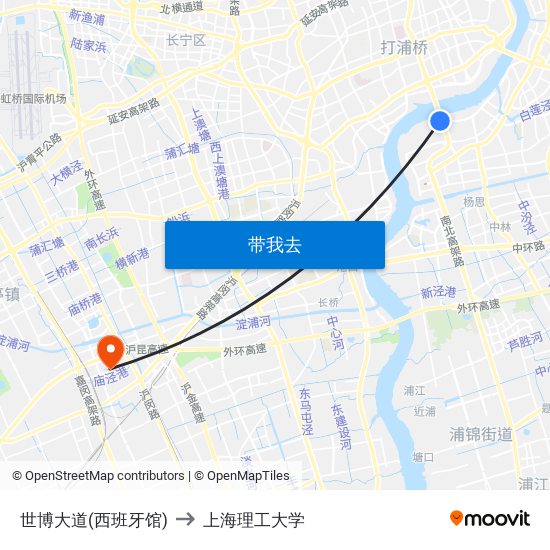 世博大道(西班牙馆) to 上海理工大学 map