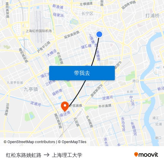 红松东路姚虹路 to 上海理工大学 map