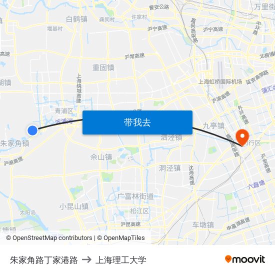 朱家角路丁家港路 to 上海理工大学 map