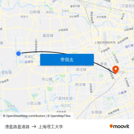 漕盈路盈港路 to 上海理工大学 map