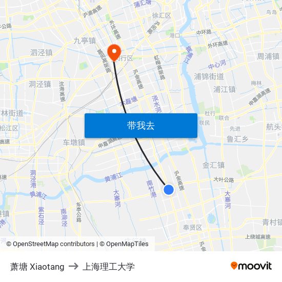 萧塘 Xiaotang to 上海理工大学 map