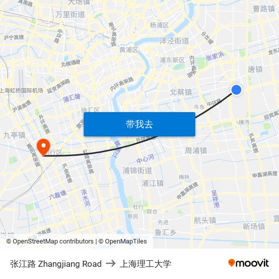 张江路 Zhangjiang Road to 上海理工大学 map