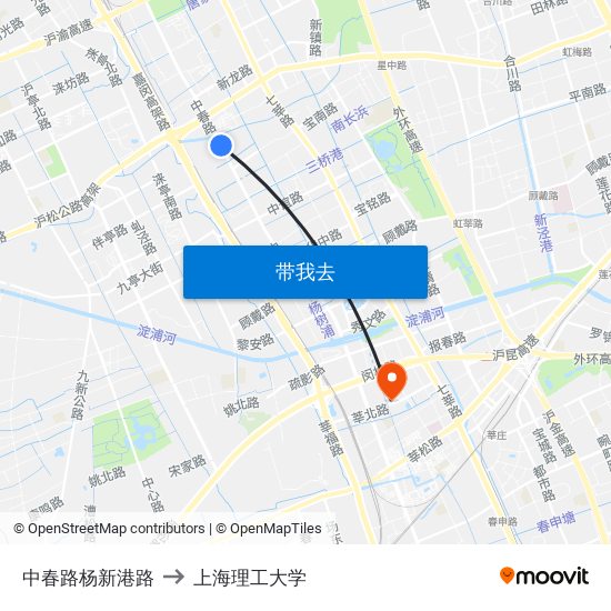 中春路杨新港路 to 上海理工大学 map