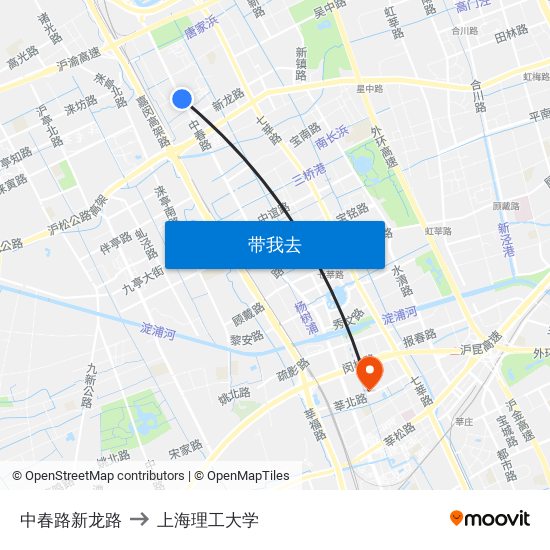 中春路新龙路 to 上海理工大学 map