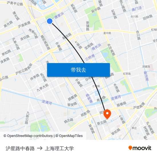 沪星路中春路 to 上海理工大学 map