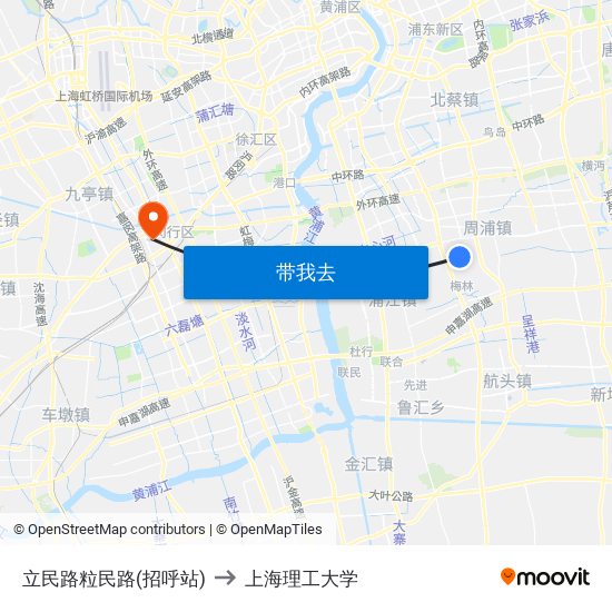 立民路粒民路(招呼站) to 上海理工大学 map