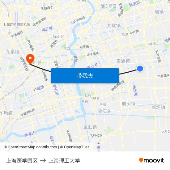 上海医学园区 to 上海理工大学 map
