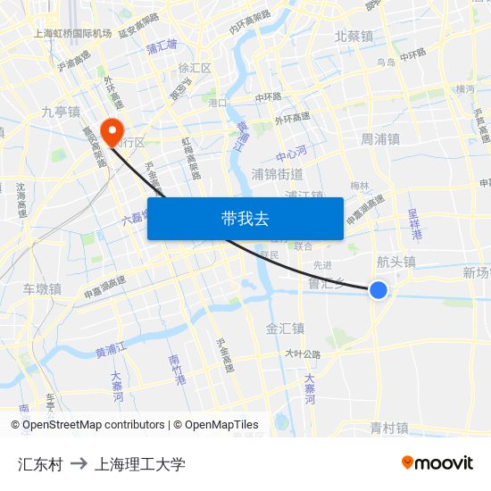 汇东村 to 上海理工大学 map