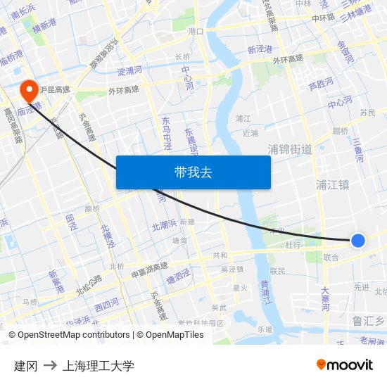 建冈 to 上海理工大学 map