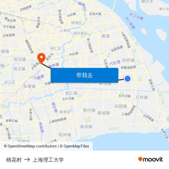 桃花村 to 上海理工大学 map