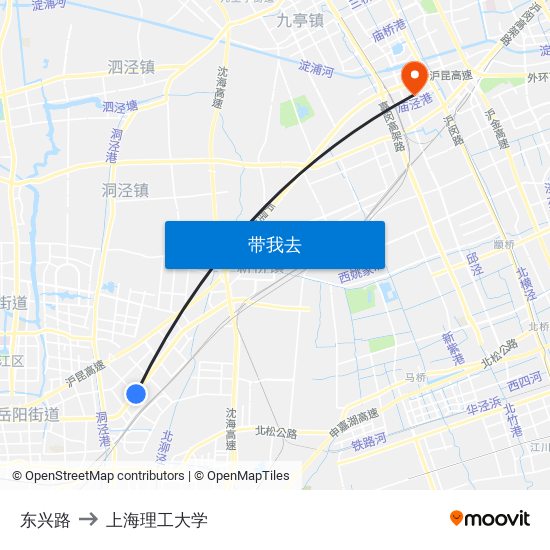 东兴路 to 上海理工大学 map