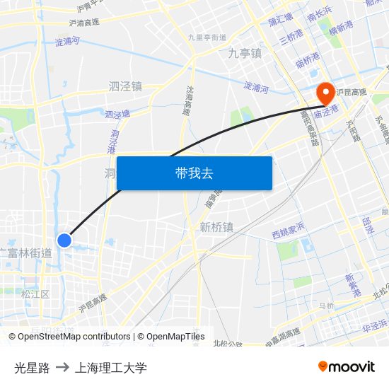 光星路 to 上海理工大学 map