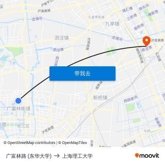 广富林路 (东华大学) to 上海理工大学 map