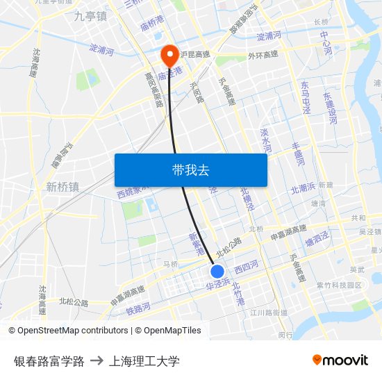 银春路富学路 to 上海理工大学 map