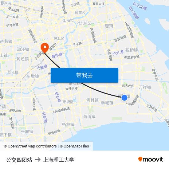 公交四团站 to 上海理工大学 map
