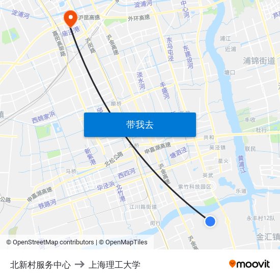 北新村服务中心 to 上海理工大学 map