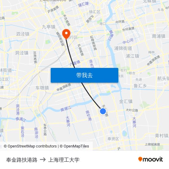 奉金路扶港路 to 上海理工大学 map