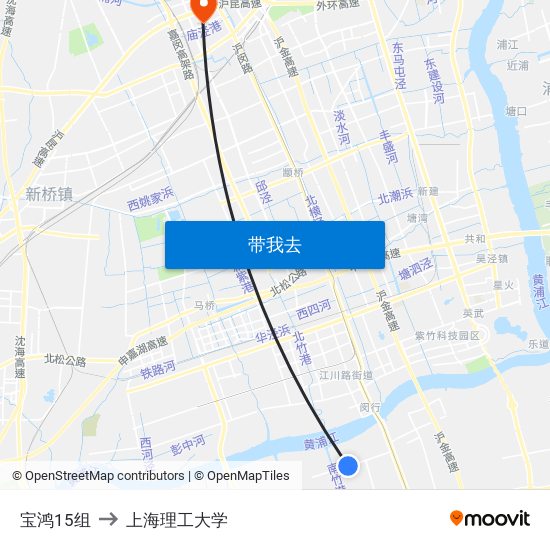 宝鸿15组 to 上海理工大学 map