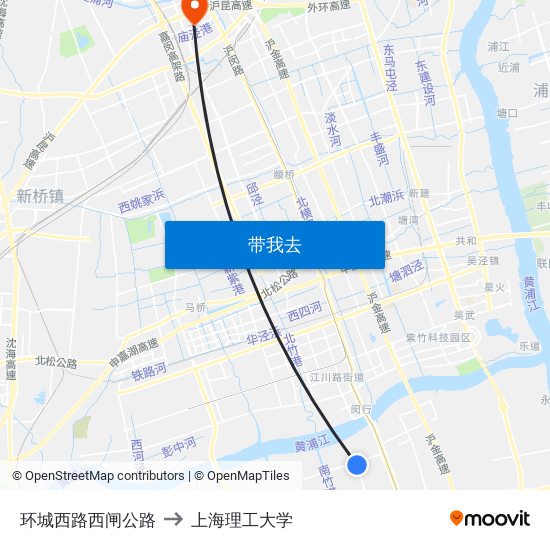 环城西路西闸公路 to 上海理工大学 map