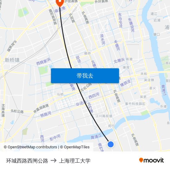 环城西路西闸公路 to 上海理工大学 map