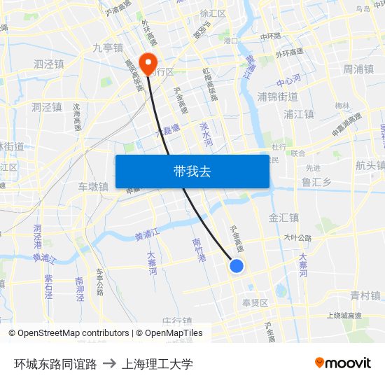 环城东路同谊路 to 上海理工大学 map