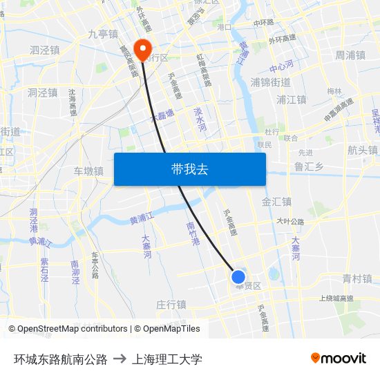 环城东路航南公路 to 上海理工大学 map