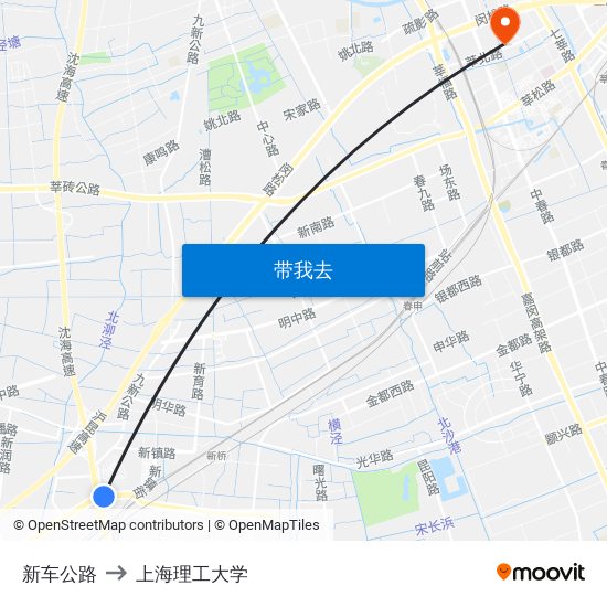 新车公路 to 上海理工大学 map