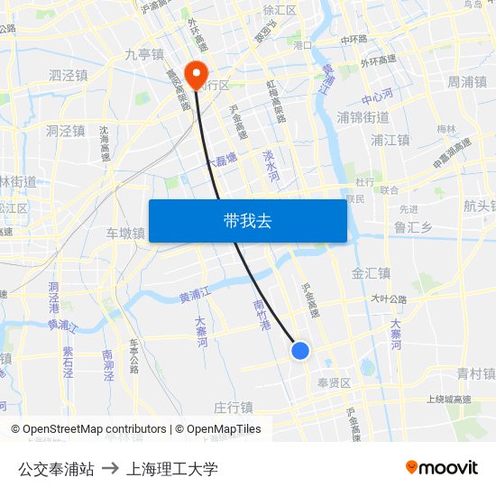 公交奉浦站 to 上海理工大学 map