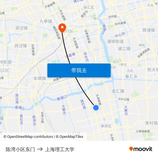 陈湾小区东门 to 上海理工大学 map