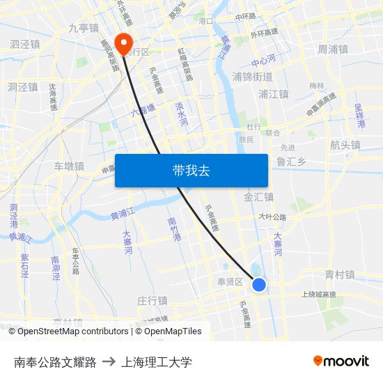 南奉公路文耀路 to 上海理工大学 map