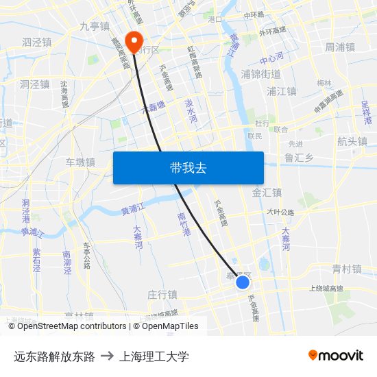 远东路解放东路 to 上海理工大学 map