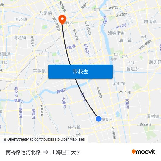 南桥路运河北路 to 上海理工大学 map