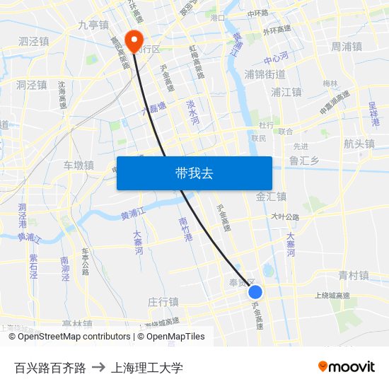 百兴路百齐路 to 上海理工大学 map