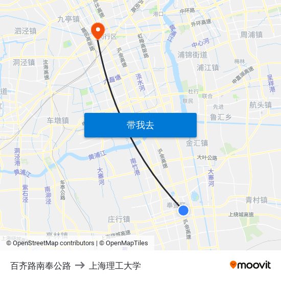 百齐路南奉公路 to 上海理工大学 map