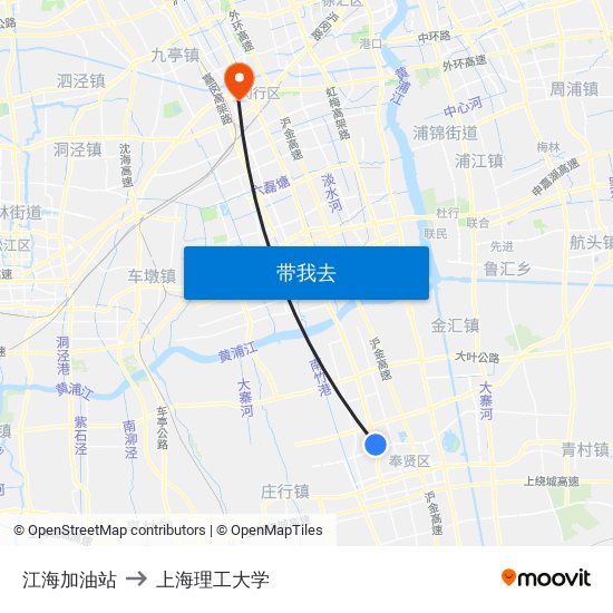 江海加油站 to 上海理工大学 map