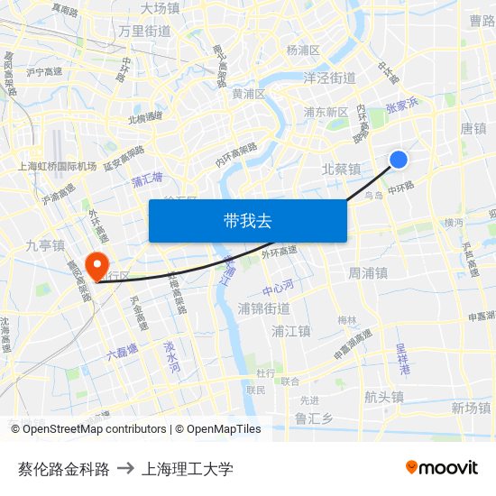 蔡伦路金科路 to 上海理工大学 map