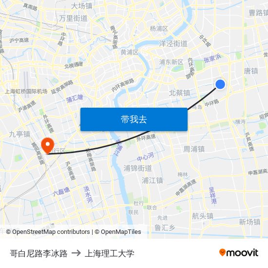 哥白尼路李冰路 to 上海理工大学 map