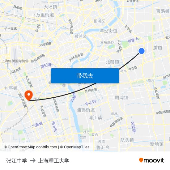 张江中学 to 上海理工大学 map